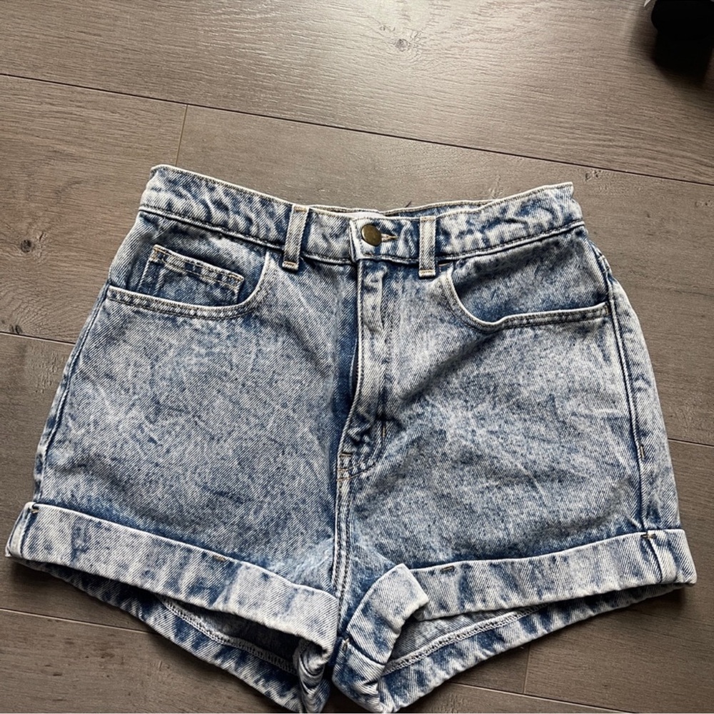 American Apparel Acid Wash High Waist Denim Shorts